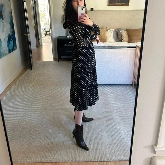 SPIRIT OF GRACE mesh polka dot tiered midi long sleeve dress S Ivy city co - Picture 6 of 9